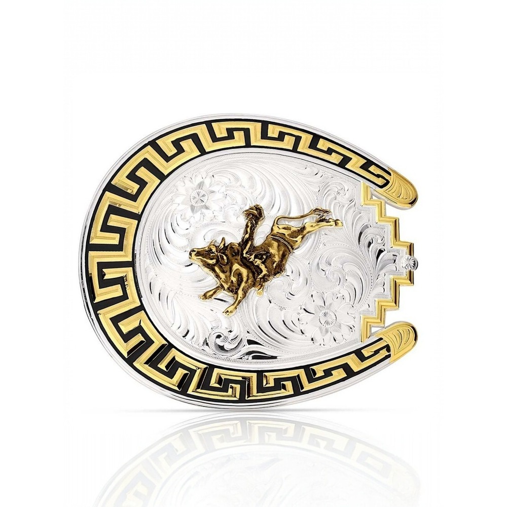 Montana Silversmiths Sunrise Mesa Horseshoe Buckle With Bull Rider MSRP $180 NEW